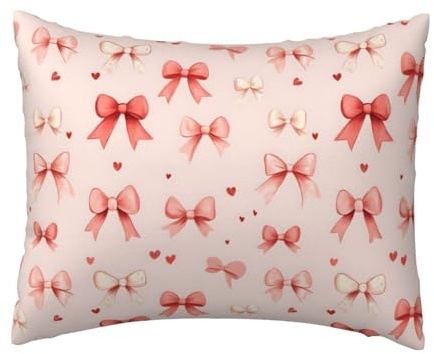 Federe per cuscino con stampa rosa con papillon e cuore, dimensioni standard, 50 x 66 cm, con cerniera, super morbide, traspiranti, resistenti alle pieghe e alle macchie