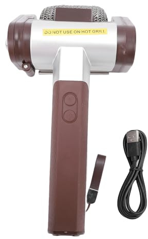 Fdit Herramienta de Barbacoa Recargable de Parrilla Eléctrica Giratoria con Luz LED de Acero Inoxidable de 350 RPM (Brown)