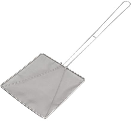 Cucchiaio skimmer grasso, filtro alimentare a maglie fine in acciaio inossidabile, filtro per olio di cottura a colino ragno quadrato con manico lungo per friggitrice, ristorante