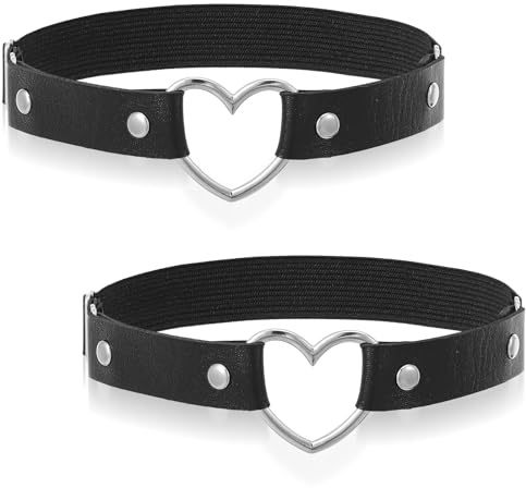 2PCS Black Leather Heart Leg Garter Strap, Adjustable Thigh Garter for Women Punk Rock Thigh Strap Leather Leg Ring