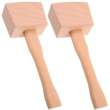 COLLBATH Mazo de Madera Maciza de Haya 2 Piezas Martillo Manual para Carpintería y Trituradora de Hielo para Cocina y Bar Herramienta Multifuncional para Bricolaje y Preparación de