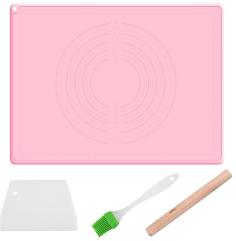 Spianatoia per Impastare Silicone 70 x 50 cm per Fare Impasti Pizza (Rosa) | Grande Tappetino Silicone Forno Cucina con Misure Riutilizzabile, Antiaderente Tappetino da Forno per Rotolo con Raschietto