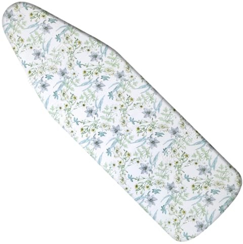 Rhinenet Ironing Board Cover with Extra Thick Padding Drawstring Tightening with Thick 6 mm Felt Padding Easy Fit Scorch Resistant Printed Size Up to 55x19 inch (Small Floral Print)