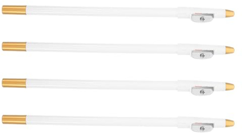Weißer Bartstift mit Anspitzer, 4 Stück für Augenbrauen und Haarlinien | Holz und Manganstahl, Feine Spitze, Wasserfest und Langlebig, für Outdoor Aktivitäten, Sport, Damen und Herren