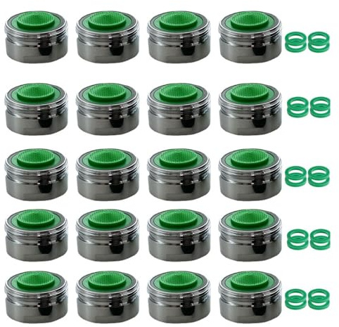 Wasserhahnbelüfter M24-Stecker, Set Mit 20 Wassersparenden Wasserhahn-Auslaufbelüftern ABS-Filtereinsatz, Düse, Ersatzteilen, Messinggehäuse Kraftvoller SprüHnebel(Brass 24MM 2L)