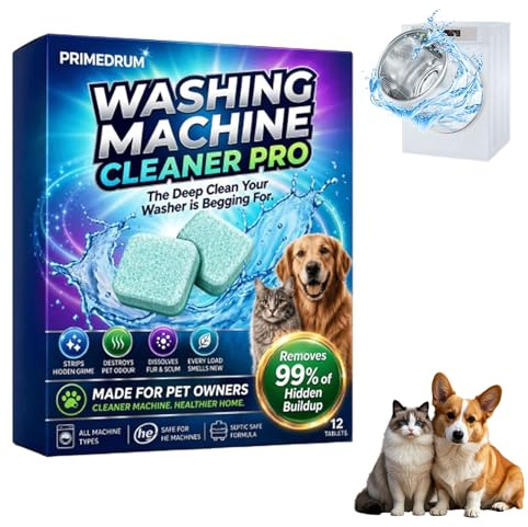 PrimeDrum Washing Machine Cleaner Pro Tablets, 12 Pieces Enzyme Washing Machine Cleaners, Prime Drum Washing Machine Cleaner Deep Clean, Helps to Temove Pet Hair, for All Washing Machines (1 Box)
