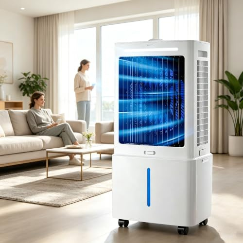 Climatizzatore portatile senza tubo di scarico,raffrescatore evaporativo 3-in-1 con telecomando, serbatoio d'acqua da 25 litri,3 velocità,timer 12 ore e siberini inclusi;ideale per casa,patio,garage