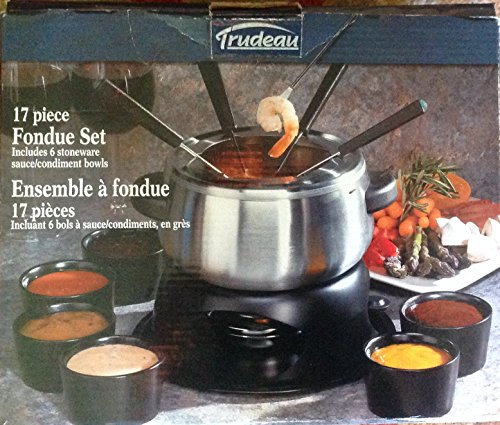 Trudeau 17 Piece Fondue Set; Includes 6 Stoneware sauce/condiment bowls by Trudeau