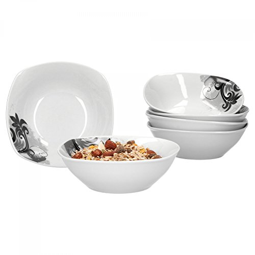 Van Well 6er Set Müslischale Black Flower | 250-350 ml | kleine Schale für Suppe, Salat, Snacks & Dessert | edles Porzellan-Schälchen