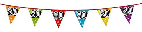 Boland 30080 Holographic Bunting Number 80, 1 Piece, Length 800 cm, Flag Chain, Stars, Hanging Decoration, Multicoloured, Garland, Theme Party, Birthday, Anniversary