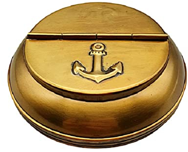 Maritimer Tisch- Klappaschenbecher, Marine Ascher, Altmessing 10 cm