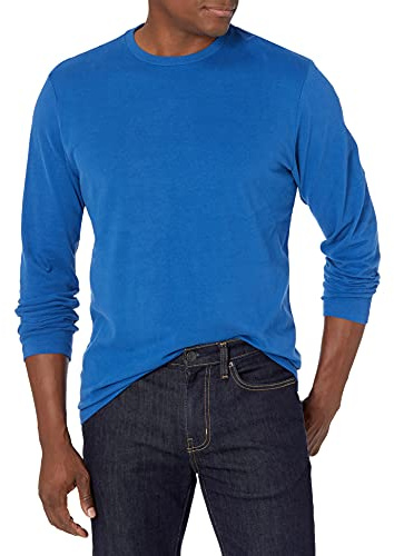 Amazon Essentials Men's Regular-Fit Crewneck Long-Sleeve T-Shirts, Bright Blue, Large