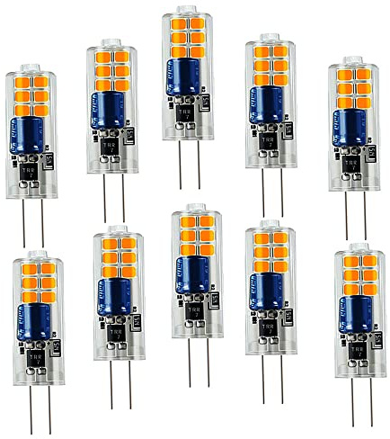 OUGEER Lot de 10 Ampoule économie d'énergie G4 2W LED, 12 SMD 2835, Blanc Chaud 3000K, AC220V-240V, Ampoule LED Lampes LED, AC 220-240V, 200LM