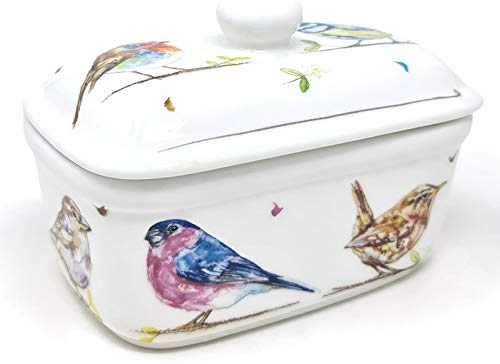 The Leonardo Collection Country Life Birds Butter Dish, Fine China, Multicolour, 17x10x11cm, LP93723