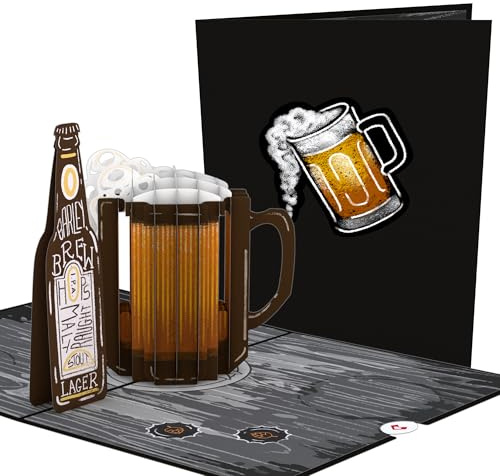Lovepop® Bier 3D Pop-Up Karte Bierflasche & Bierglas für Vatertag, Geburtstag, Grußkarte für Bierliebhaber beer greeting card | inkl. Umschlag & Versteckfach für Geld & Gutscheine