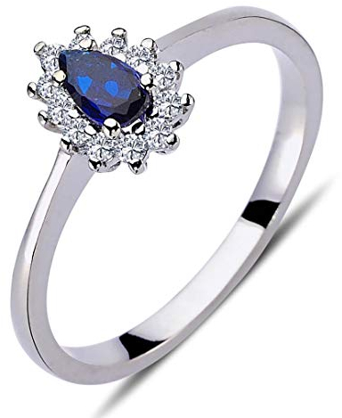 Diamant Tropfen Saphir Entourage Ring ?n 14 Karat Weißgold