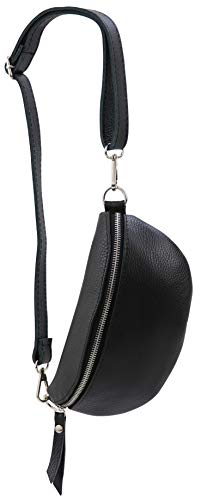 SH Leder ® echt Leder Hüfttasche Damen Herren Unisex Gürteltasche für Festival Reise Bauchtasche kleine Crossbody Bag Frauen Ledertasche 23x12cm AVA G292 (Schwarz)