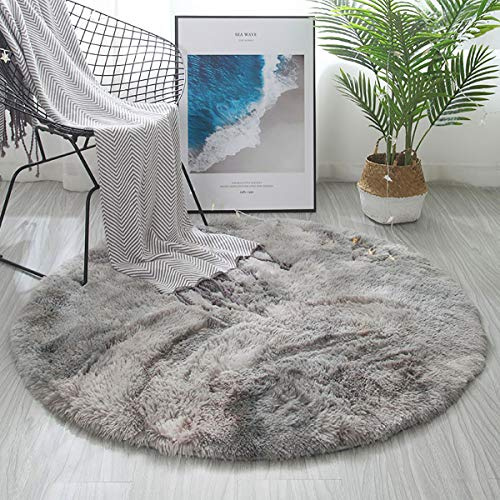 Tinyboy-hbq Teppich Rund Flauschig Teppiche Groß Modern Hoher Stapel rutschfest Ultra Weich Passend für Wohnzimmer Schlafzimmer Kinderzimmer,Grau Weiß,160x160cm