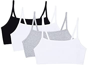 Fruit of the Loom Women's Sports Bra, Black/White/Heather Grey Pack of 4, UK 18