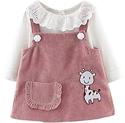 Verve Jelly Neonate Vestiti Ruffle Tinta unita T-Shirt Top Pullover + Tasca frontale Bretella Gonna complessiva Abito 2 pezzi Autunno Inverno Outfit Rosa 73 0-6 mesi