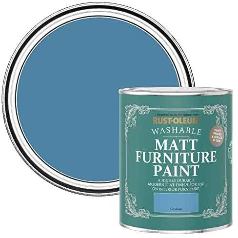 Rust-Oleum blau Möbelfarbe mit Matt-Finish, geruchsarm und wasserbasiert für Innenholz - Azurblau 750ML