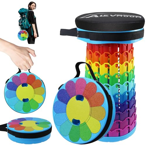 LOCYOP Portable Collapsible Stool with Swivel Carabiner,H 18.1 More Sturdy and Lightweight Camping Telescoping Stool for Mountain Hiking BBQ,Max Load Capacity 600LBs