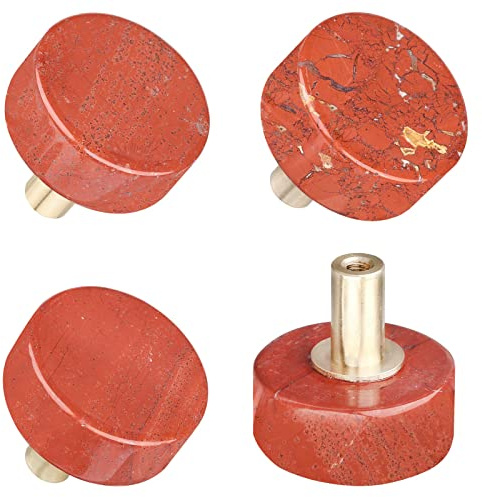 KYEYGWO 4 Stück Runde Kristall Möbelknöpfe Schrankgriffe Roter Jaspis | Vintage Edelstein Türknöpfe für Kommode mit Schraube, Einfacher Montage, Heilung Stein Schubladenknöpfe Haus Decor