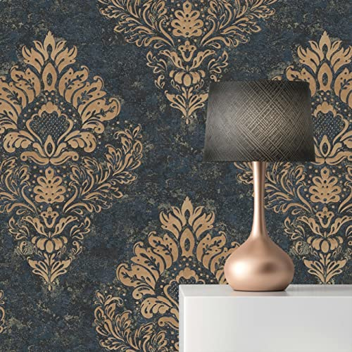 TADESSI Tapete Barock Gioele M1-No.634 Vliestapete Blau Gold Barocktapete mit Ornamenten Wohnzimmer Schlafzimmer Küche