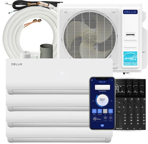Della 35K BTU ODU Quad 4 Zone (9K 9K 12K 12K) 19 SEER2 208-230V Cools Up to 1900 Sq.Ft, Works with Alexa and Wifi,Energy Efficient, Multi Zone Mini Split AC Pre-Charged Heat Pump,16ft Kits