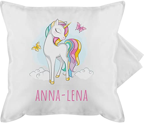 Kissenbezug - Einhorn mit Name personalisiert Geschenk Unicorn I Einhörner Kinder Geschenk - 50 x 50 cm - Weiß - Kissen einhornkissen Unicorns personlisierte kuschelkissen personalisierte