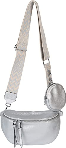 styleBREAKER Damen 2-Teilig Crossbody Bag Halbmond | 24x15x8,5 cm Kunstleder Umhängetasche, 86-138 cm Riemen mit Zick-Zack Rauten Muster, 2-Wege-Zipper, 11 cm Münzbörse.