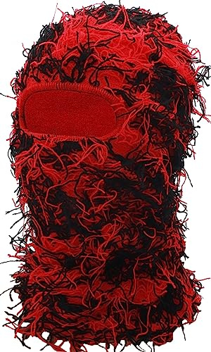 XYIYI Rouge Noir Masque de Ski à Cagoule Distressed Balaclava Facial Plein Visage Tricoté Balaclava Hiver Coupe Vent Chauffe Cou pour Femmes Hommes