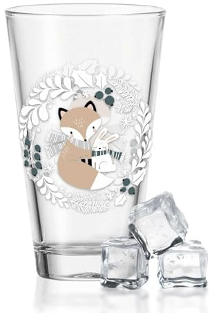 GRAVURZEILE Verre à eau avec impression UV - Motif de renard d'hiver - Décoration de Noël - Cadeaux pour garçons et filles - Pour la période de Noël pour le lutin et comme cadeau pour les enfants