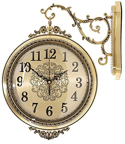 Antik Retro Bahnhofsuhr Vintage Metall doppelseitige Wanduhr, doppelseitige Wandhängeuhr im europäischen Stil, hängende doppelseitige Uhr, Wohnkultur for Schlafzimmer Wohnzimmer Lobby Veranda 360 ¡Dre
