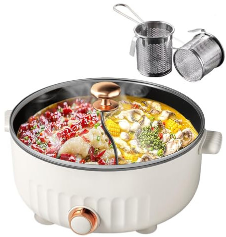 ARTSIM Appareil A Fondue, 1350 Watts Fondue Chinoise Convient Aux Petites FêTes (avec 2 Filets Non éTanches),White