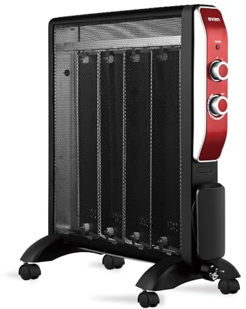 Svan Radiador mica Eléctrico Bajo Consumo Rojo SCRM2000R. 2000W, 2 Niveles de potencia, Termostato Regulable, Calefacción por Placa mica, Sensor Antivuelco