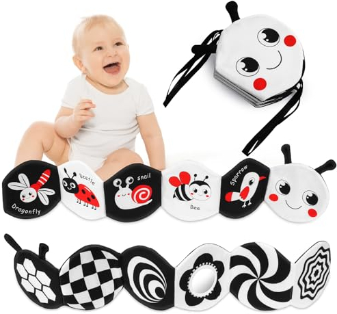 HOTUT Black & White Stoff-Buch,baby stoffbuch,Wahrnehmungs-Lernspielzeug, bilderbuch stoffbuch für baby spielzeug 0 monate-Raupestil