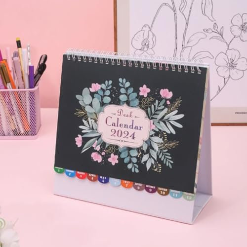 Kalender 2024 Blumen-Tischkalender in englischer Sprache, Zeitmanagement, Tages-/Wochenplan, Tischkalender, Schreibwaren, geeignet für die Dekoration Wandkalender