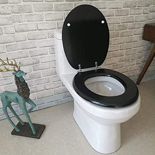 WC-Sitz mit Standard- und Top-Fix, robuster Duroplast-WC-Deckel, WC-Sitz-Deckelabdeckung, Weiß, D-Form, Toilettensitz mit Absenkautomatik (schwarz)
