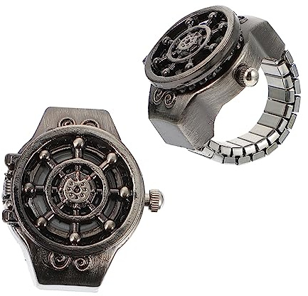 Holibanna 2 Stück Vintage Schiffsteuerrad Ringuhr aus Zinklegierung Schicke Schmuckuhr für Kleinen Finger Bequem und Leicht zu Brechen Modischer Damenschmuck