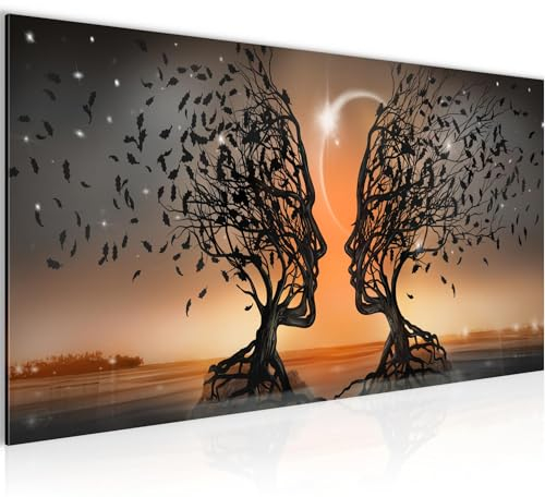 Runa Art Wandbild Liebespaar 1 Teilig 100 x 40 cm Modern Bild auf Vlies Leinwand Abstrakt Baum Wohnzimmer Schlafzimmer Orange 044812c