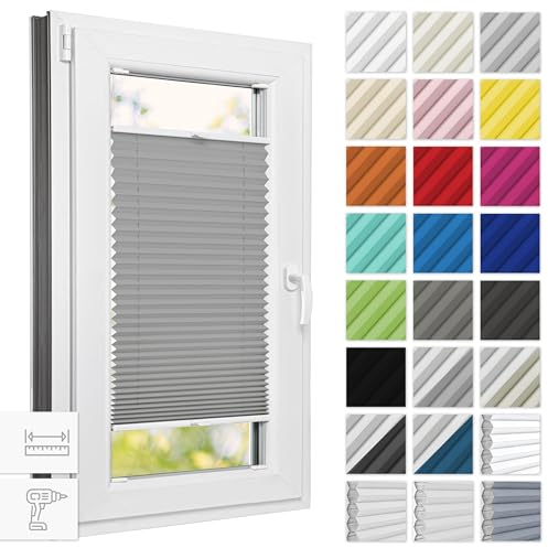 Estika Thermo plissee mit Bohren verdunkelung 60 cm x 120 cm - Blackout: Silber-Weiß - Rollos für Fenster, Jalousien Fenster für innen, Raffrollo, Fenster plissee