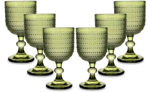 ARCA, Set di 6 Calici in Pasta di Vetro, per 6 Persone, Bicchieri Ideali per la Tavola, Resistenti e Duraturi, Lavabili in Lavastoviglie, Collezione Melody, Colore Verde, 330 ml