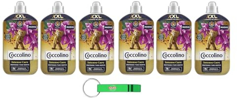 6x Coccolino Ammorbidente Concentrato Sandalo e Caprifoglio, Intense Care con Tecnologia Pro-Fibre, Formato XXL Fino a 76 Lavaggi, 1750ml + Portachiavi Beni Culinari in Omaggio