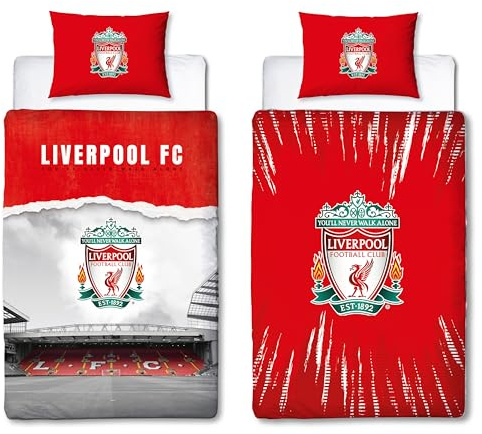 Liverpool FC Official Single Duvet Cover Set, Walk Alone Design | Red Reversible 2 Sided Football Stadium Bedding Cover Official Merchandise Including Matching Pillow Case