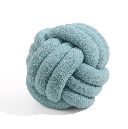champracer Knotenkugelkissen, Knotenkugelförmiges Kissen，großes dekoratives rundes Wurfkissen,handgewebtes Samtkissen, Knotenkissen, Sofa-Kissen，Raumdekoration (Hellblau,28CM)