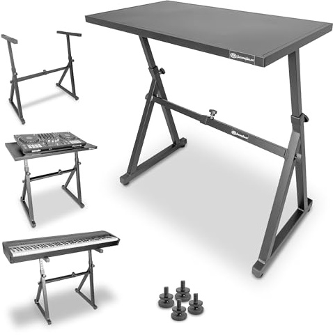 AxcessAbles Adjustable Piano Keyboard Stand and DJ Controller Desk – Removable 36x19.4 Steel Tabletop, Height Adjustable Music Workstation for Mixers, Synths, Recording, and Live Performance