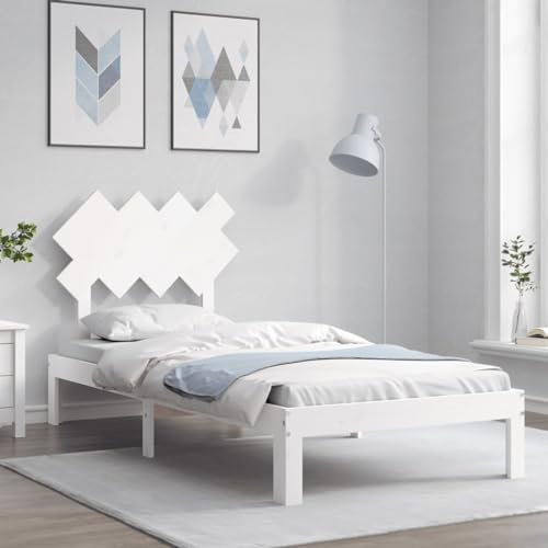 Iiaky Massivholzbett mit Kopfteil Bettgestell Bed Frame Holzbett Kopfteil Bett Schlafzimmer Bett Massivholzbetten Weiß - 3193692