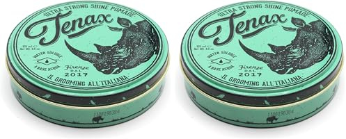 Tenax Ultra Strong Shine Pomade, 125 ml, wasserbasierte Pomade für Männer verleiht superfesten Halt & starken Glanz, leicht auszuwaschendes Haarwachs mit markantem Duft (Packung mit 2)