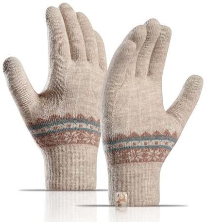 Long Keeper Winter Damen Handschuhe Touchscreen Thermische Warme Strickhandschuhe Elastische Gestrickt Fäustlinge zum Fahren Gehen Laufen (Khakifarben)
